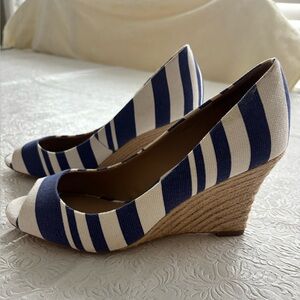 Ann Taylor Nautical-Inspired Wedge Pumps, Size 7.5